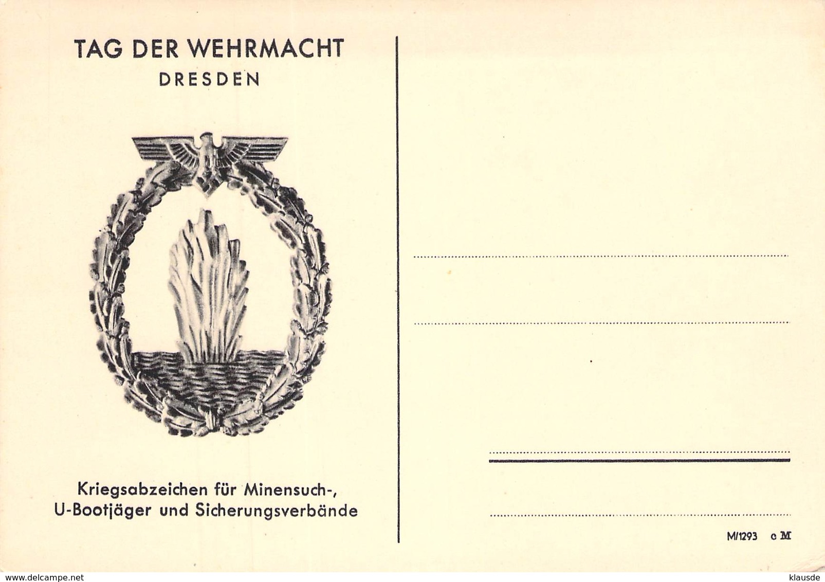 Kriegsabzeichen Für Minensuch-,U-Bootjäger Und ..... Auf Postkarte - Weltkrieg 1939-45