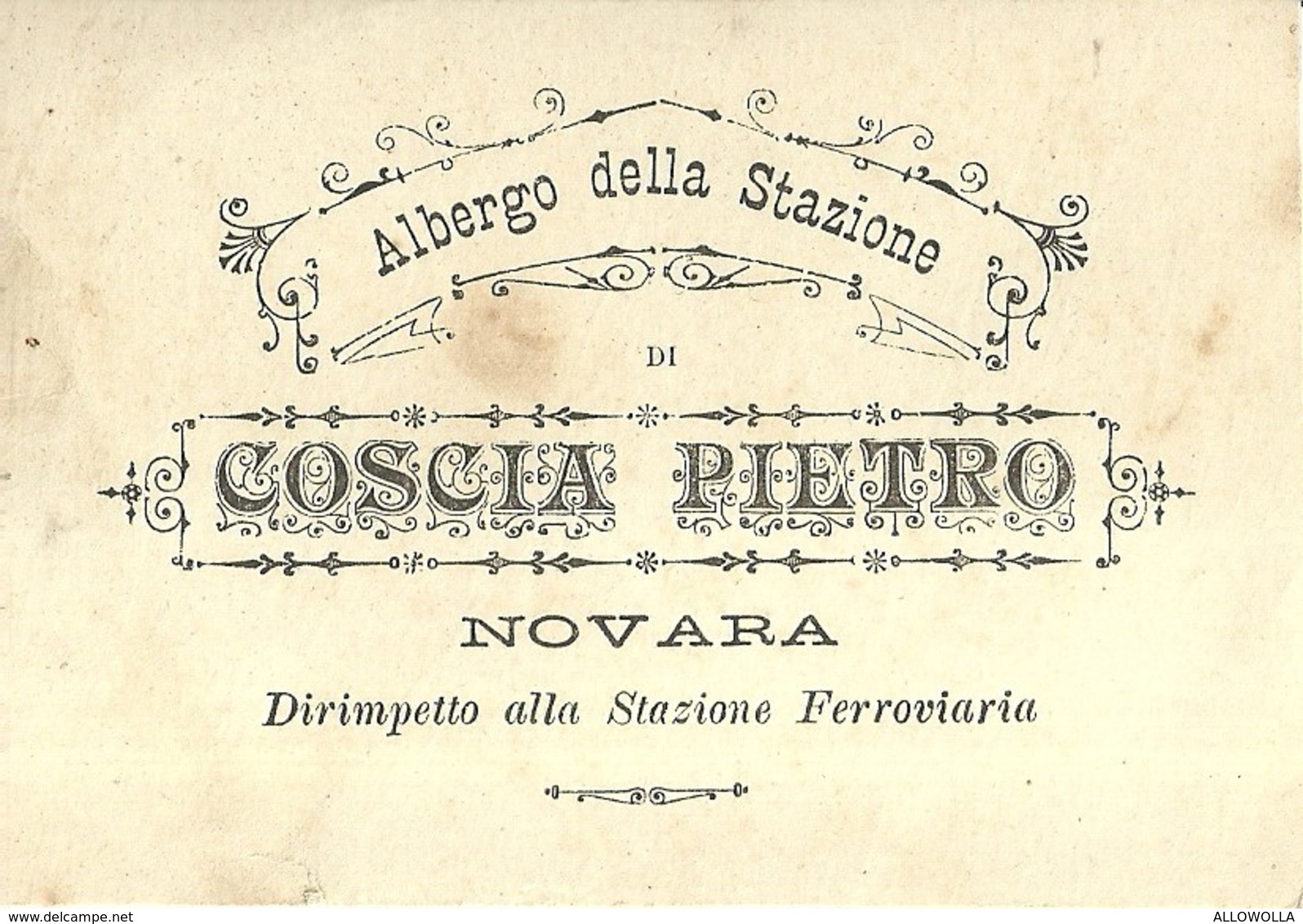 1300 " ALBERGO DELLA STAZIONE - COSCIA PIETRO - NOVARA "    BIGLIETTO ORIGINALE - Cartoncini Da Visita