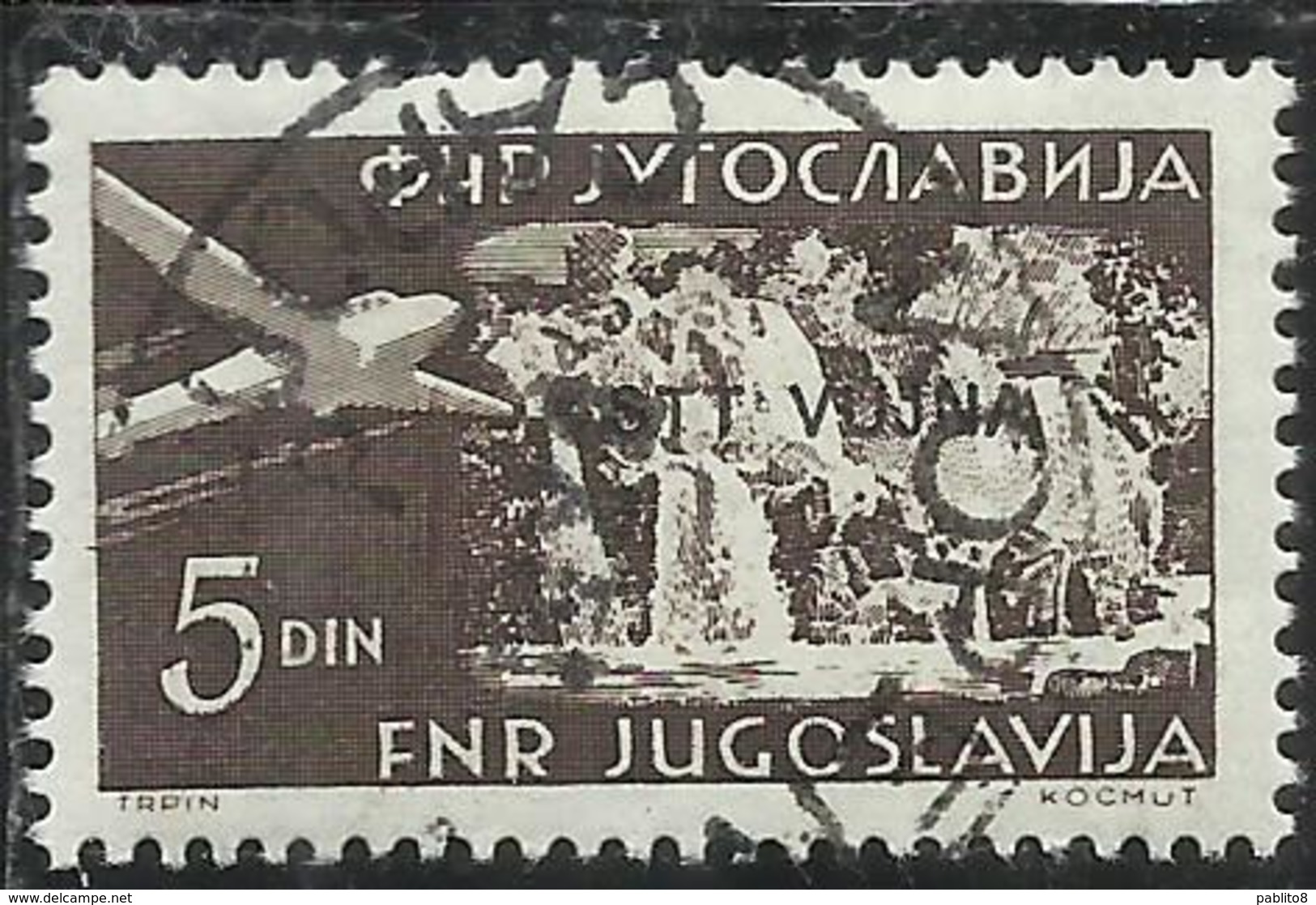 TRIESTE B 1954 POSTA AEREA AIR MAIL ESPERANTO CONGRESS YUGOSLAVIA SOPRASTAMPATO JUGOSLAVIA 5d USATO USED OBLITERE' - Luftpost