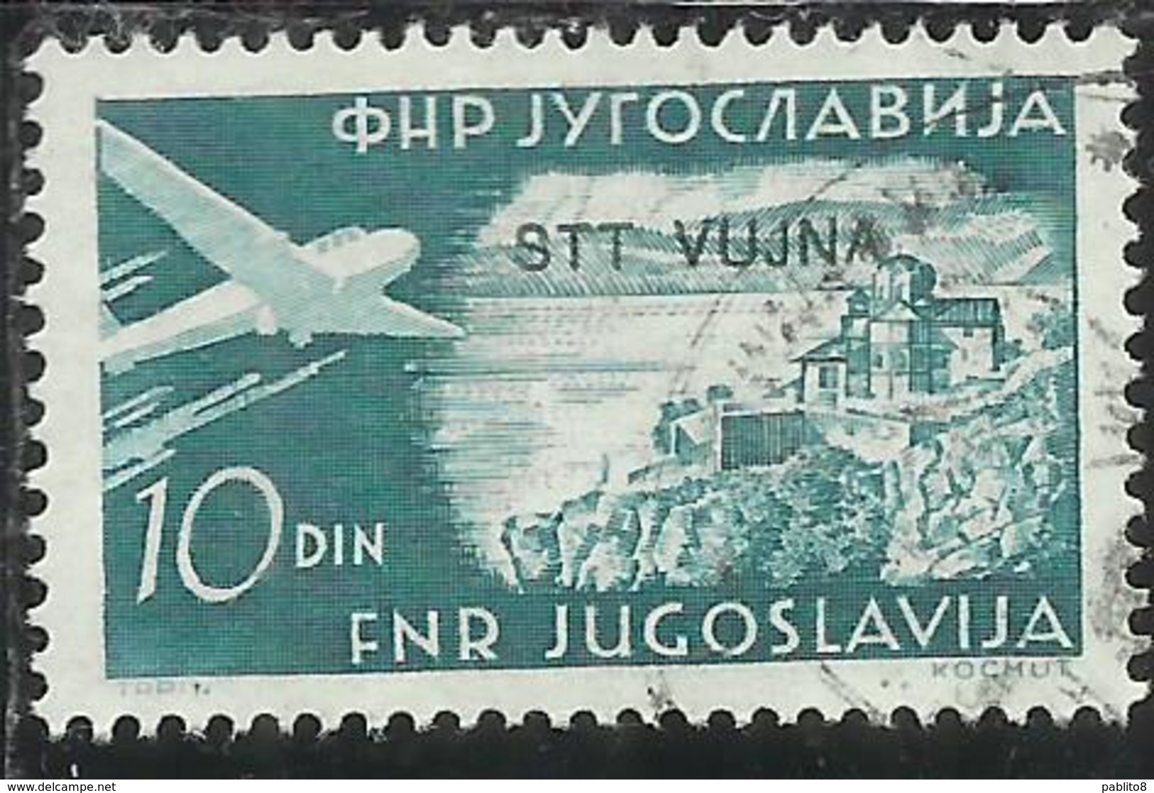 TRIESTE B 1954 POSTA AEREA AIR MAIL ESPERANTO CONGRESS YUGOSLAVIA SOPRASTAMPATO JUGOSLAVIA 10d USATO USED OBLITERE' - Poste Aérienne