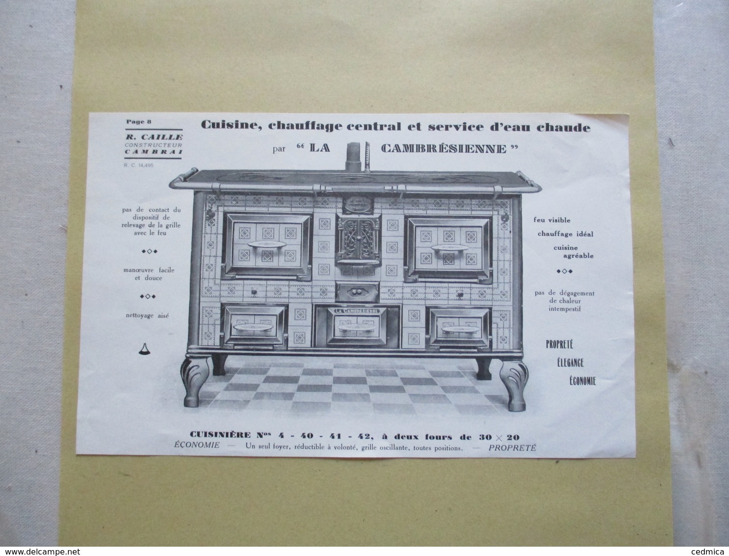 "LA CAMBRESIENNE" R. CAILLE CONSTRUCTEUR CAMBRAI CUISINIERE - Werbung