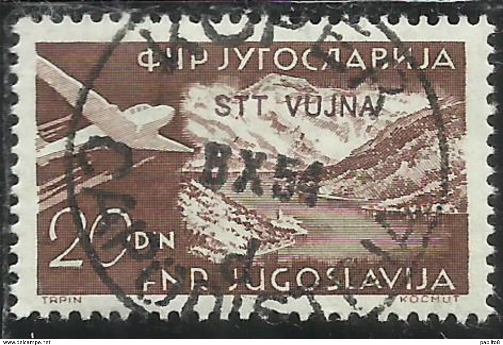 TRIESTE B 1954 POSTA AEREA AIR MAIL ESPERANTO CONGRESS YUGOSLAVIA SOPRASTAMPATO JUGOSLAVIA 20d USATO USED OBLITERE' - Airmail