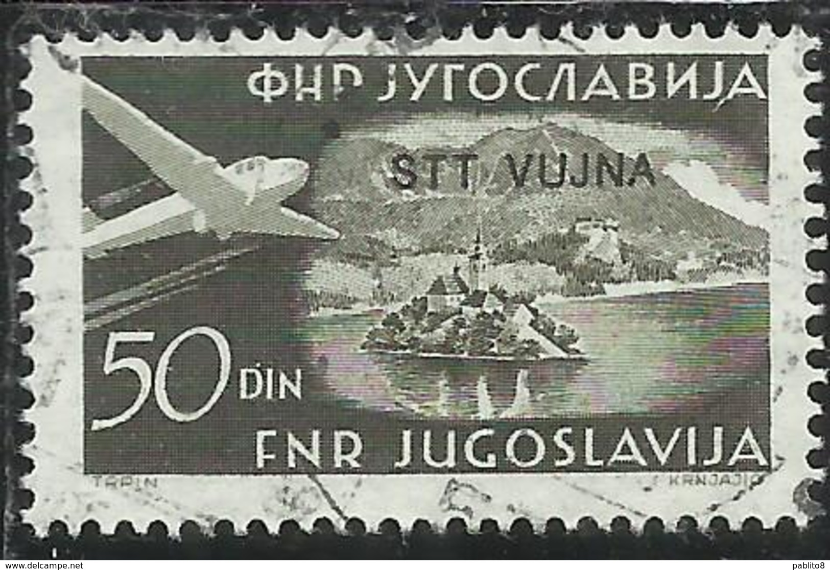 TRIESTE B 1954 POSTA AEREA AIR MAIL ESPERANTO CONGRESS YUGOSLAVIA SOPRASTAMPATO JUGOSLAVIA 50d USATO USED OBLITERE' - Airmail