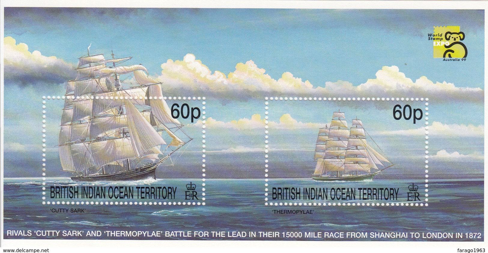 1999 British Indian Ocean Territory Tea Race Sailing Ships Cutty Sark  Souvenir Sheet  MNH - Territoire Britannique De L'Océan Indien