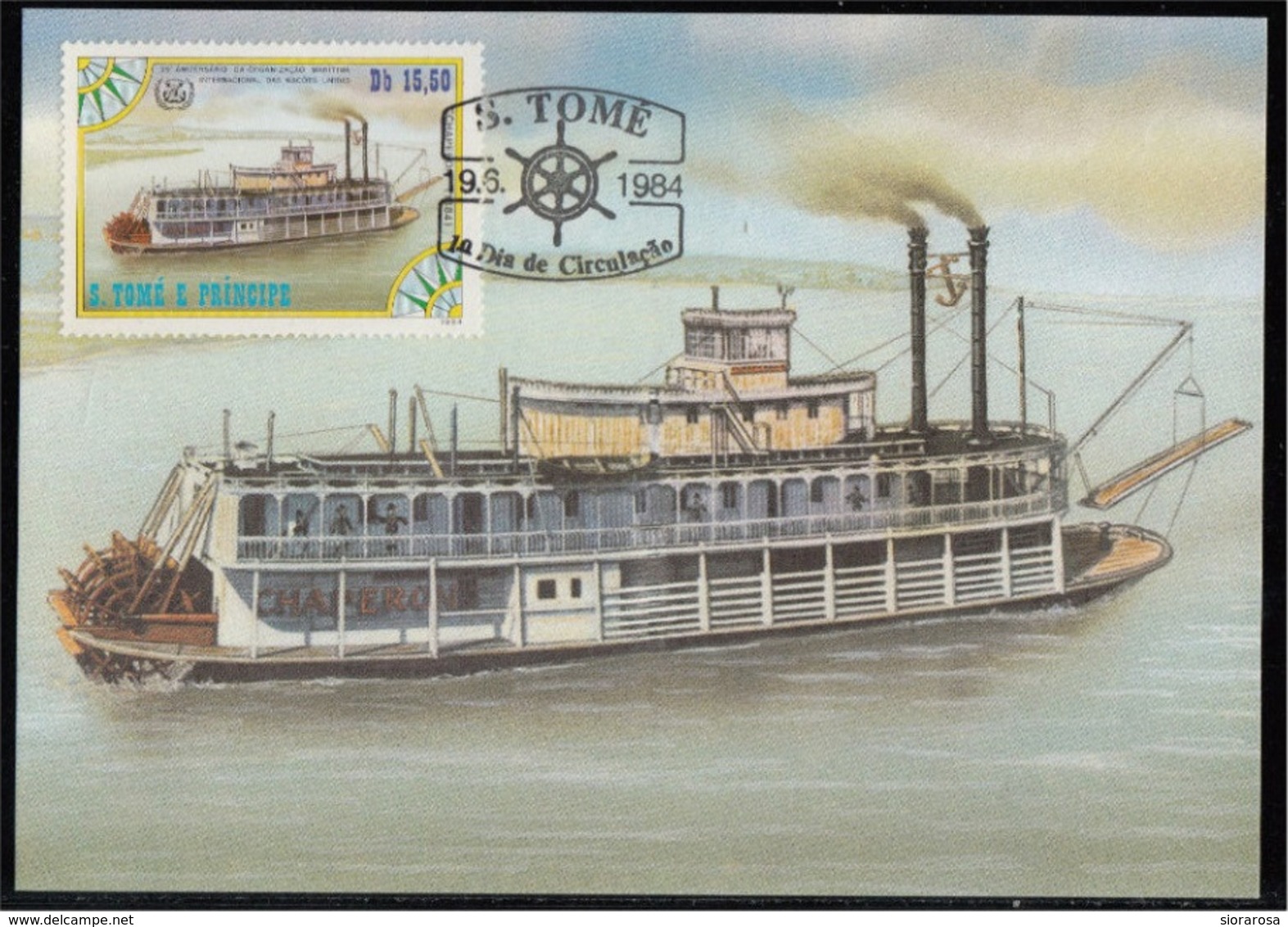 756b S. Tomé E Principe 1984 Navi A Vapore Maximum Card  Chaperone (1884) Steamers Maxi - Sao Tomé E Principe