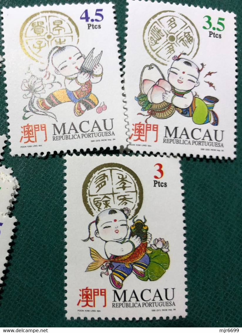 MACAU 1994 SYMBOLS OF LUCK - SET OF 3, UM VF - Collections, Lots & Series