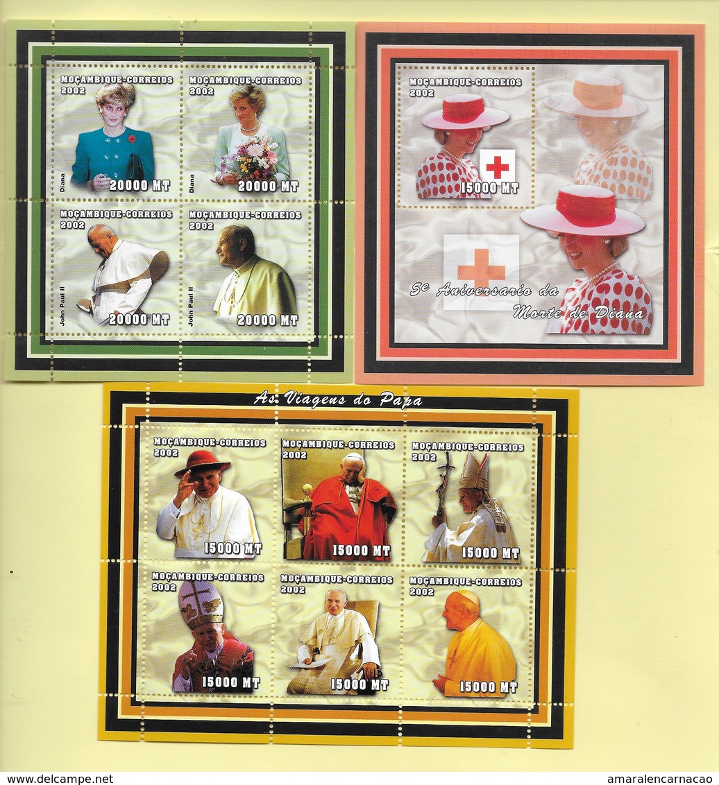 TIMBRES - STAMPS - MOZAMBIQUE - 2002 - LES VOYAGES DU PAPE JEAN PAUL II ET LA PRINCESSE DIANA - TIMBRES NEUFS - MNH - Angola