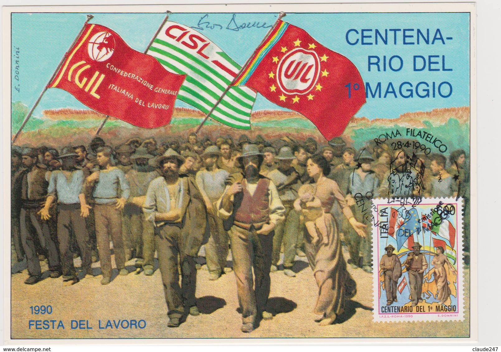 1990 Cartolina Pubblicitaria Celebrativa Del Centenario Della Festa Del Lavoro - Labor Unions