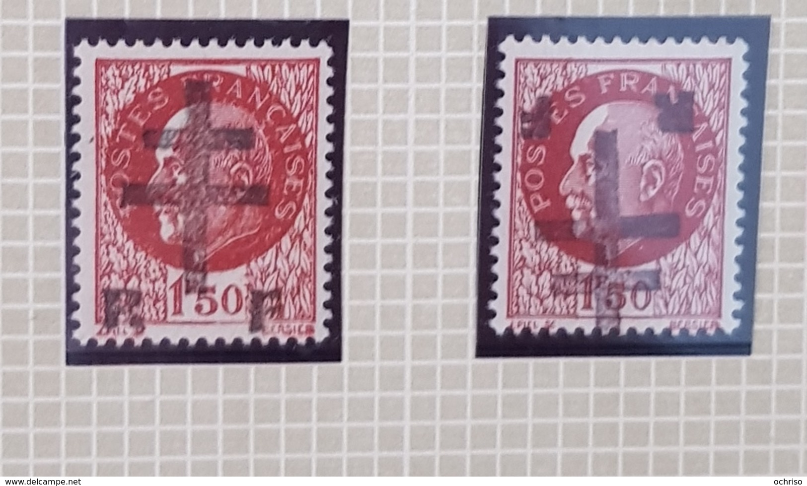 Lot 2 Timbres 1f50 Bersier Liberation Douai Dont 1 Surcharge Inversée. - Libération