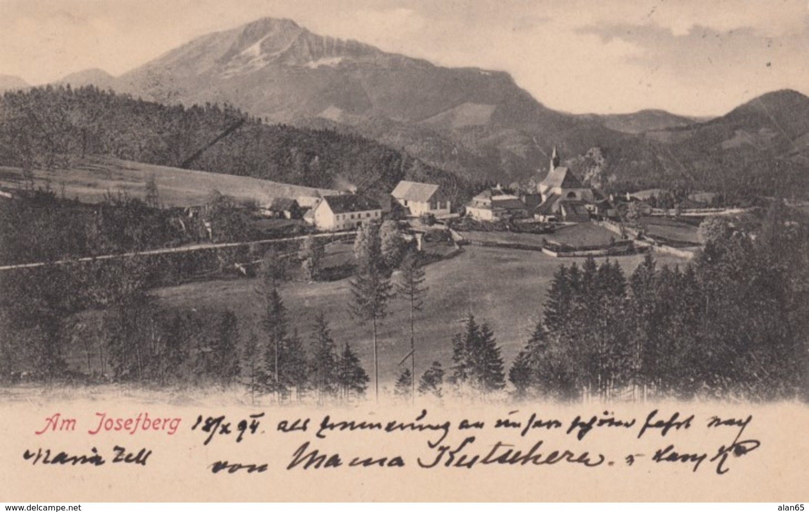 Josefberg Austria, View Of Town Church And Mountains, C1900s Vintage Postcard - Other & Unclassified