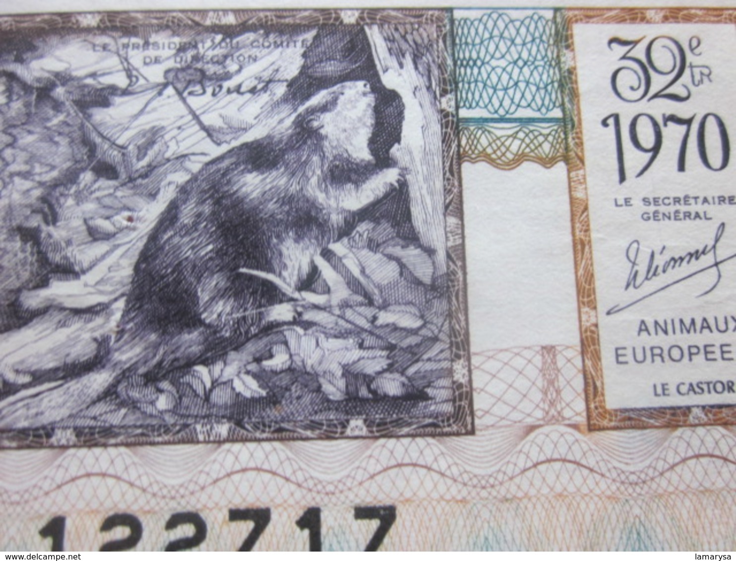 1970-LE CASTOR-ANIMAUX EUROPÉEN - Billet De La Loterie Nationale- IMPRIMÉE TAILLE DOUCE - Billets De Loterie