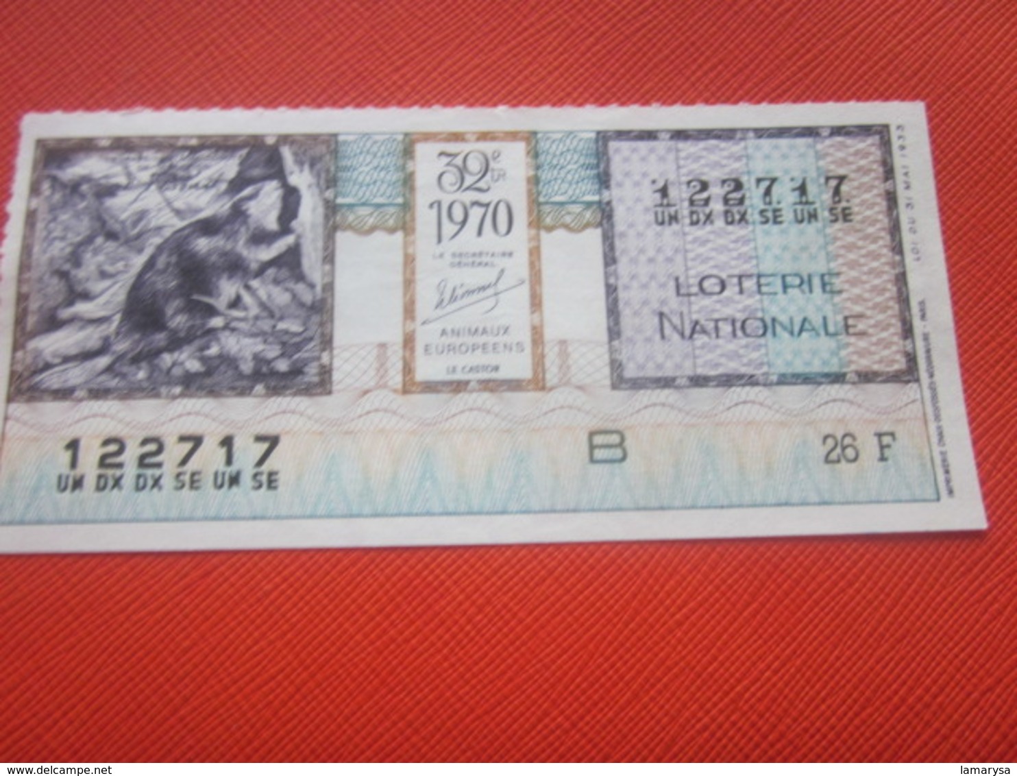 1970-LE CASTOR-ANIMAUX EUROPÉEN - Billet De La Loterie Nationale- IMPRIMÉE TAILLE DOUCE - Billets De Loterie