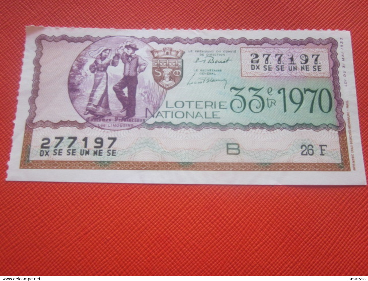 1970-LES LIMOUSINS-COSTUMES PROVINCIAUX- - Billet De La Loterie Nationale- IMPRIMÉE TAILLE DOUCE - Lottery Tickets