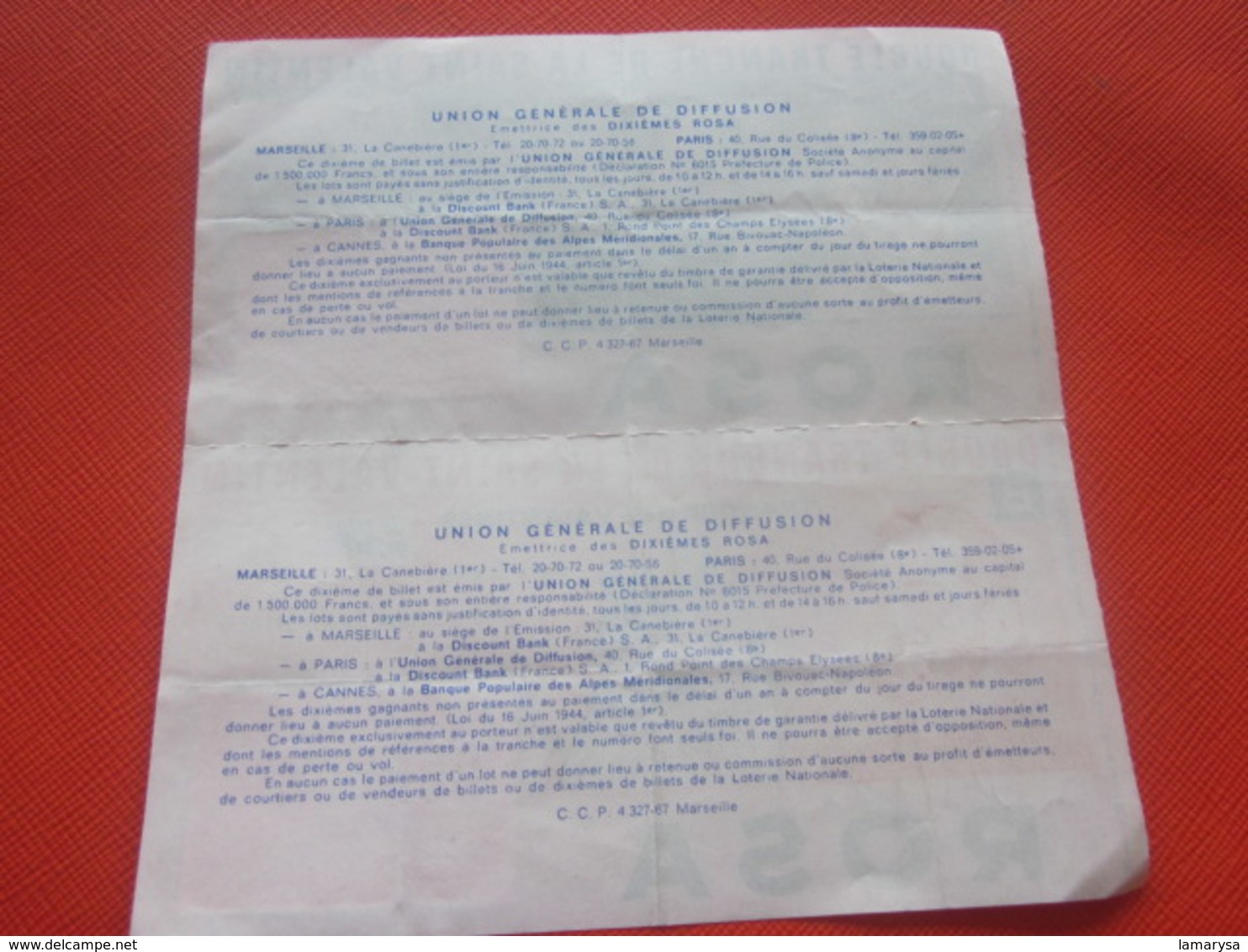 1968-ROSA DOUBLE TRANCHE SAINT VALENTIN-2 Billets De La Loterie Nationale+VIGNETTE-IMPRIMÉE TAILLE DOUCE - Billets De Loterie