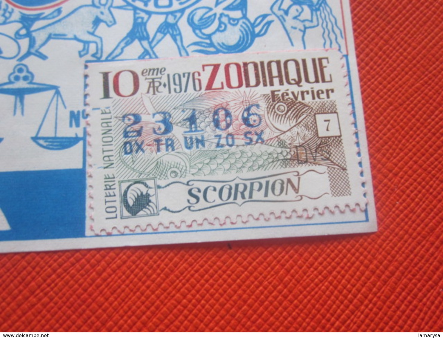 1976-ROSA SIGNES DU ZODIAQUE-SCORPION- Billet De La Loterie Nationale+VIGNETTE-IMPRIMÉE TAILLE DOUCE - Billets De Loterie