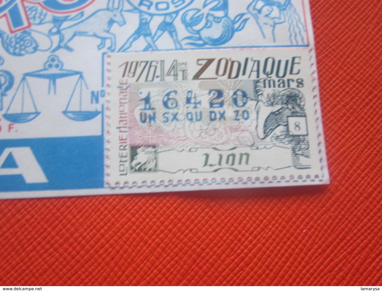 1976-LION -ROSA SIGNES DU ZODIAQUE-- Billet De La Loterie Nationale+VIGNETTE-IMPRIMÉE TAILLE DOUCE - Billetes De Lotería