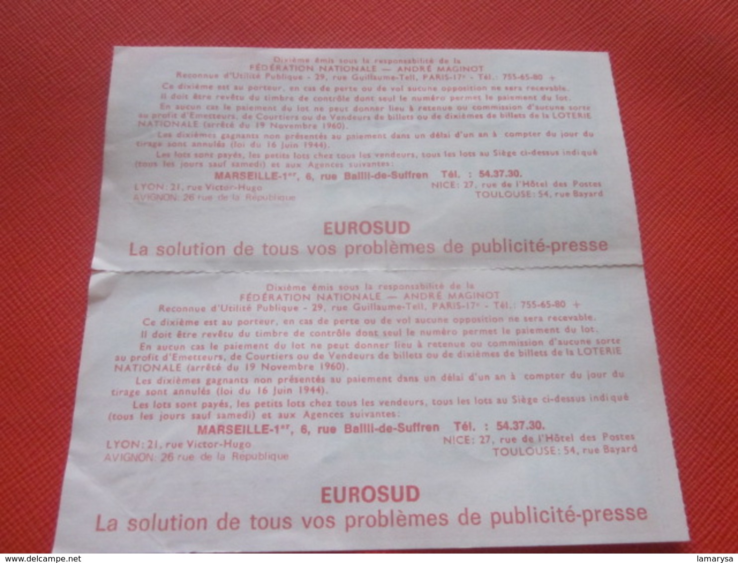 1976-1/10é ROSA -TRANCHE JUMELÉE D’ ÉTÉ -EUROSUD- 2 Billets De La Loterie Nationale+VIGNETTE-IMPRIMÉE TAILLE DOUCE - Billets De Loterie