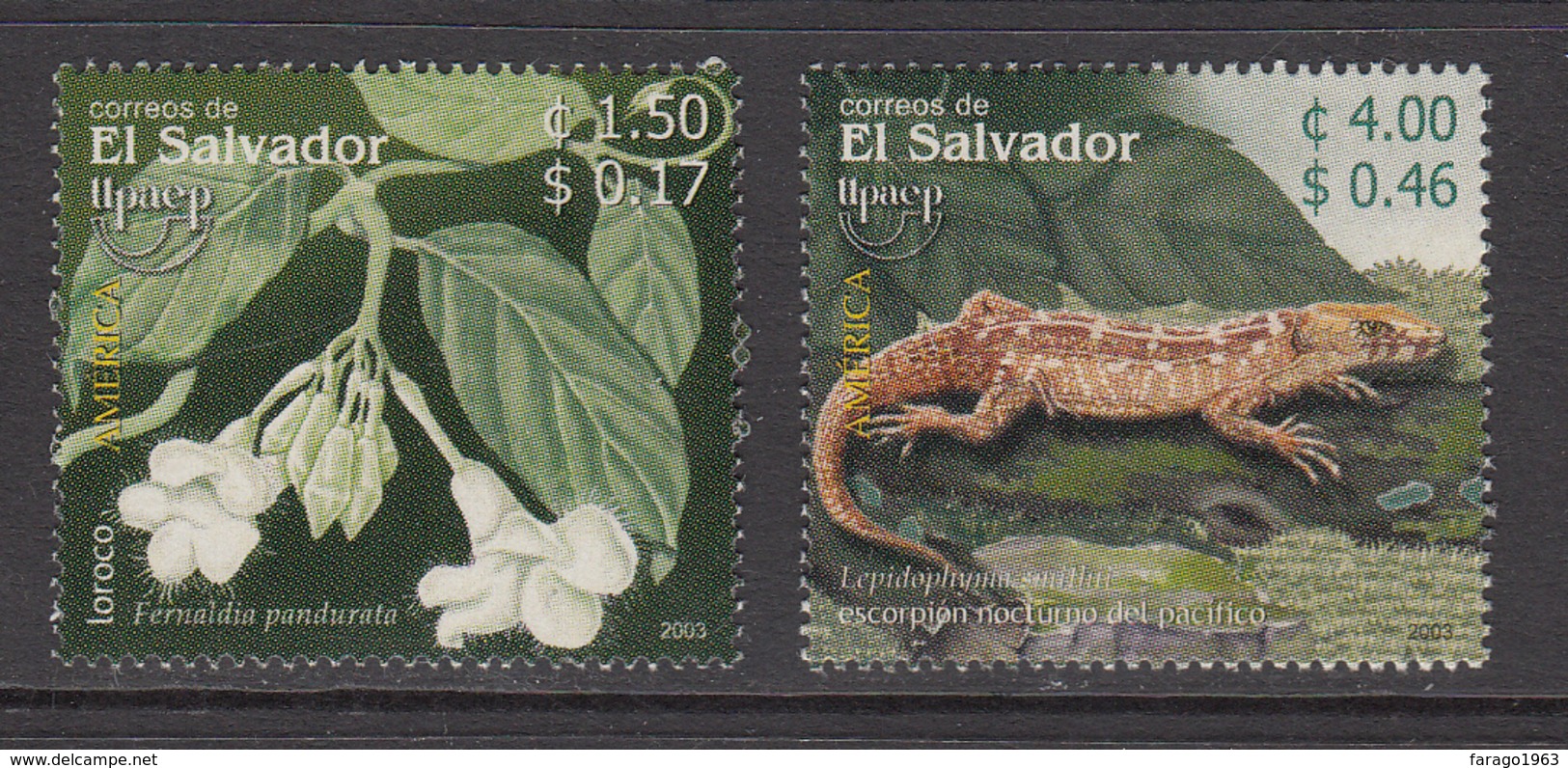 2003 El Salvador Flora Fauna Flowers Lizards Reptiles Complete Set Of 2 MNH - El Salvador