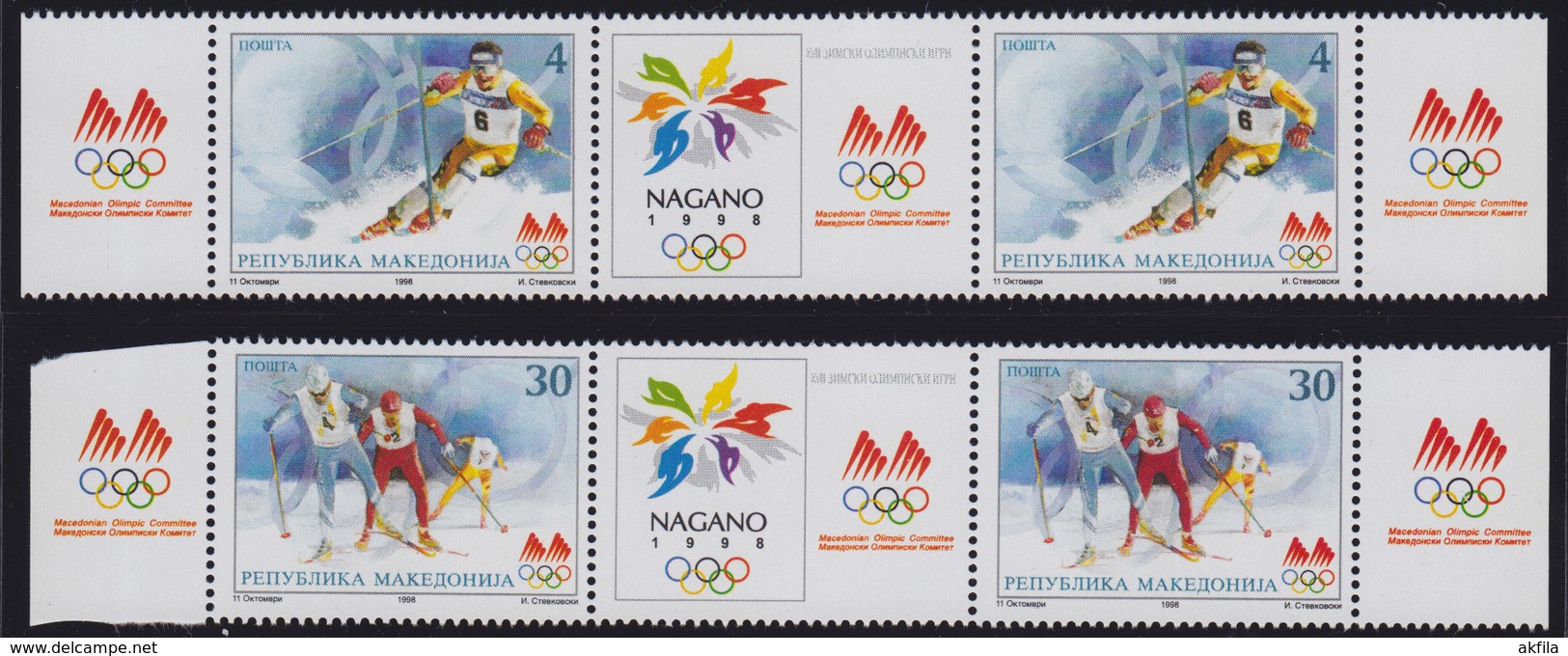 Macedonia 1998 Winter Olympic Games In Nagano, Stamp-vignette-stamp, MNH (**) Michel 114-115 - Macédoine Du Nord