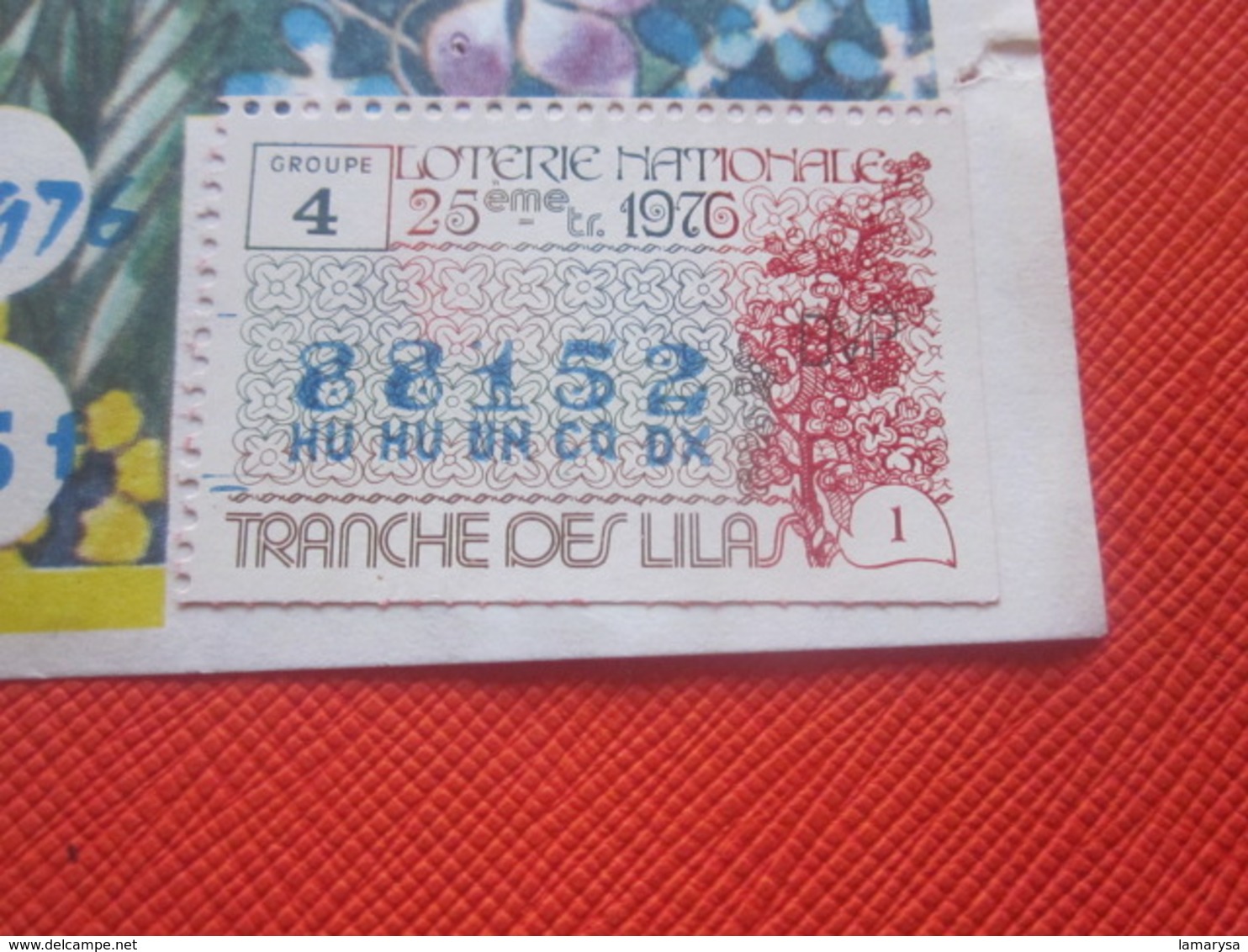 1976-1/10é ROSA--TRANCHE DES LILAS -EUROSUD-Billet De La Loterie Nationale+VIGNETTE-IMPRIMÉE TAILLE DOUCE - Billets De Loterie