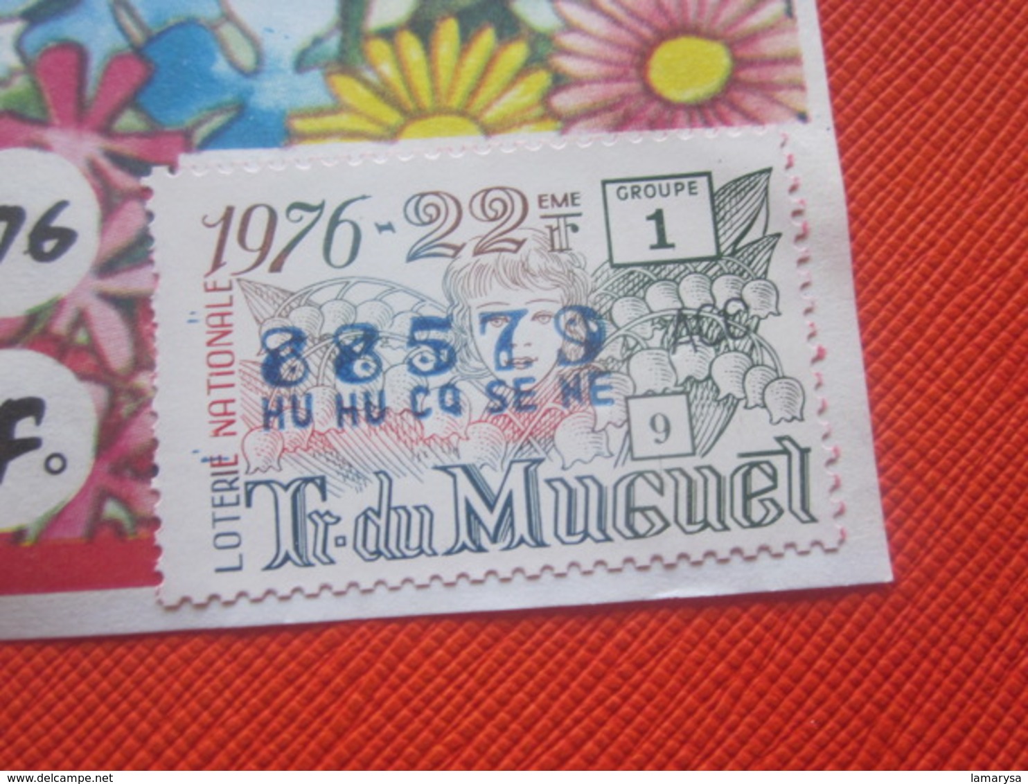 1976-1/10é ROSA--TRANCHE DU MUGUET -EUROSUD-Billet De La Loterie Nationale+VIGNETTE-IMPRIMÉE TAILLE DOUCE - Billets De Loterie
