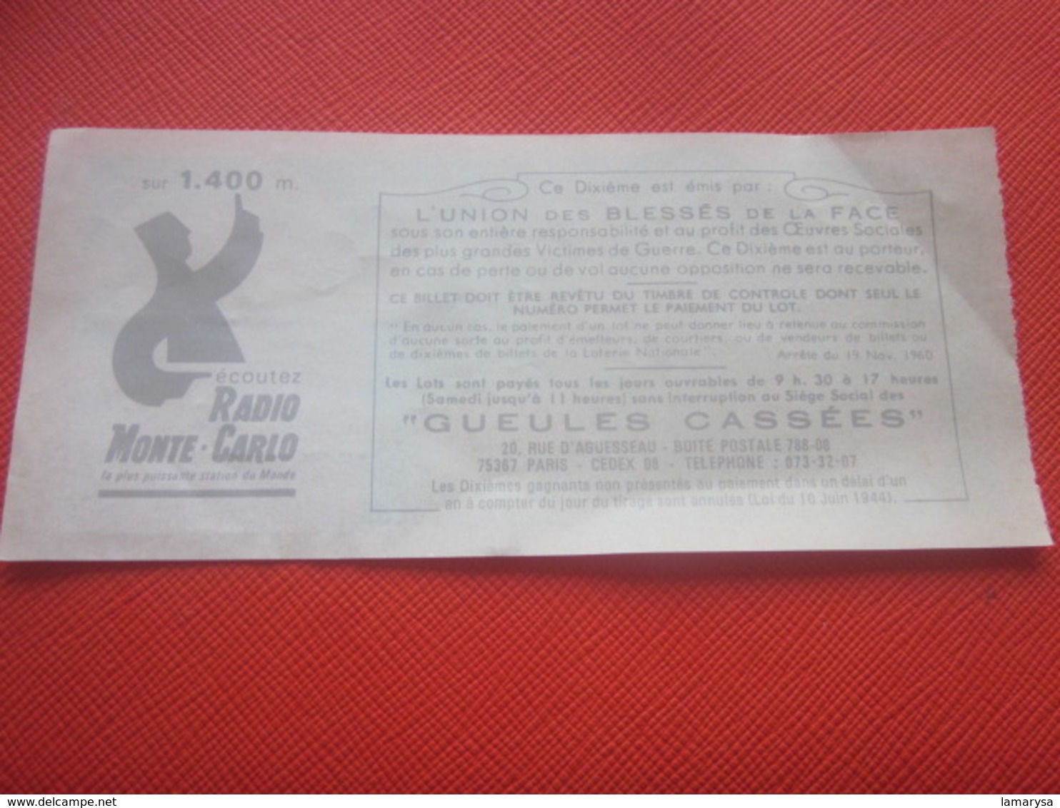 1976-1/10é FÊTE DES MÈRES-LES GUEULES CASSÉES Billet De La Loterie Nationale+VIGNETTE-IMPRIMÉE TAILLE DOUCE - Billets De Loterie
