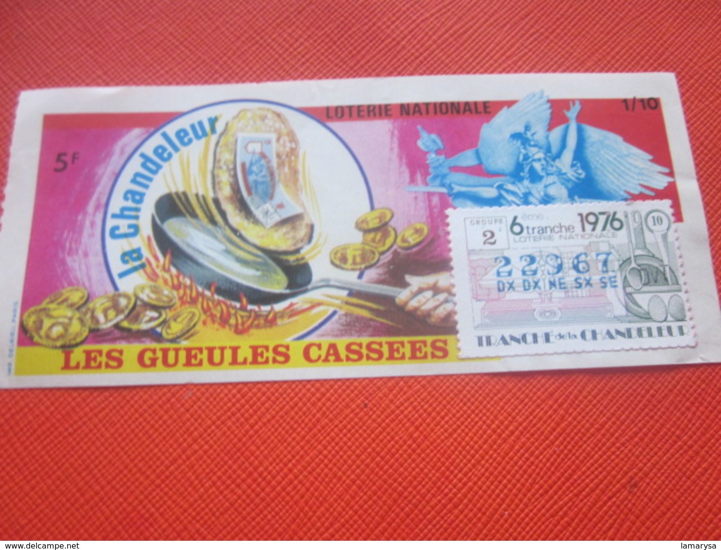 1976-TRANCHE DE LA CHANDELEUR --1/10é -LES GUEULES CASSÉES Billet De La Loterie Nationale+VIGNETTE-IMPRIMÉE TAILLE DOUCE - Billets De Loterie