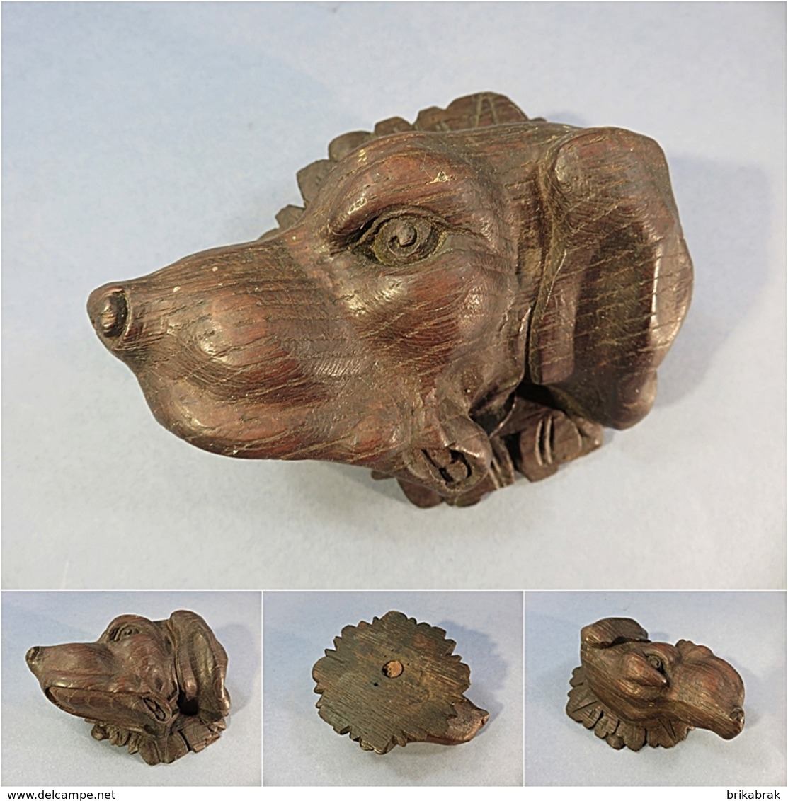 SCULPTURE TETE DE CHIEN EN CHENE + Animal Sculpteur Statue Art Populaire - Hout