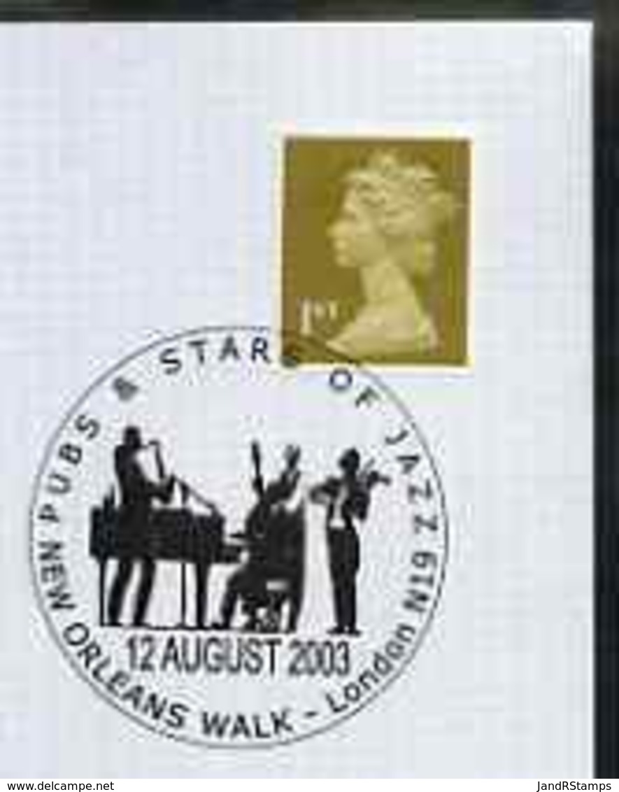 Postmark - GB 2003 Cvr  Pubs & Stars Of Jazz With Illustr New Orleans Walk Cancel ALCOHOL BEER MUSIC JAZZ - Postmark Collection