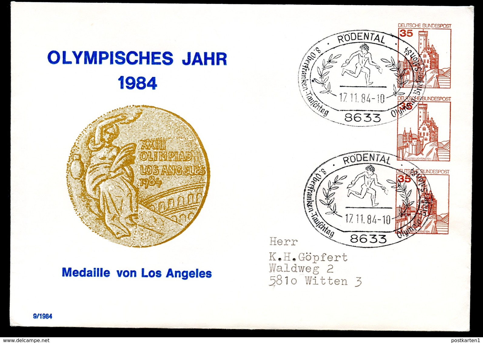 Bund PU270 C1/001 OLYMPISCHES JAHR 1984 Sost. Rödental - Enveloppes Privées - Oblitérées