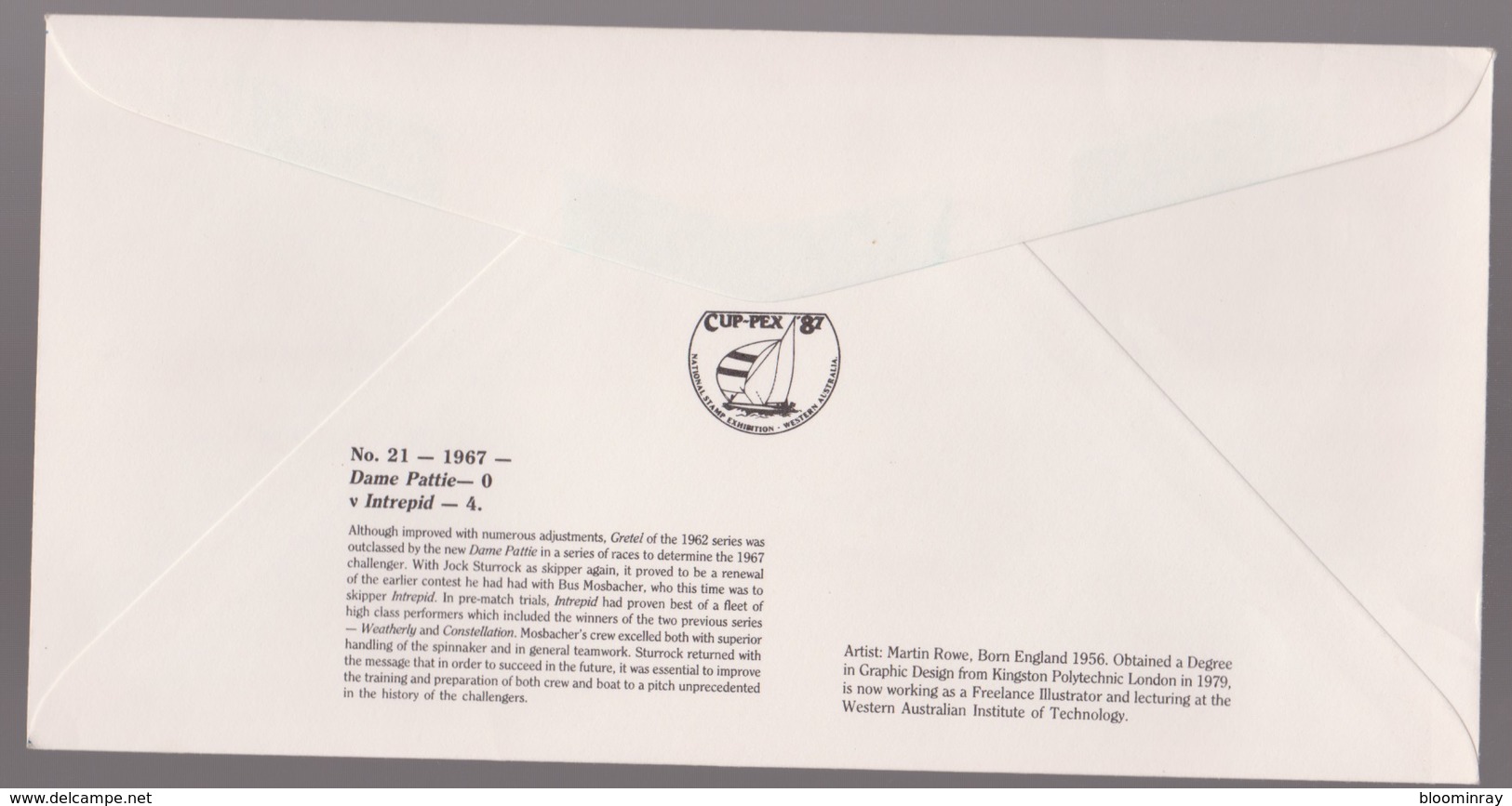 Australia Cup-pex Americas Cup # 21 In Series 1967 Dame Pattie V Intrepid Yacht Cover - Primo Giorno D'emissione (FDC)