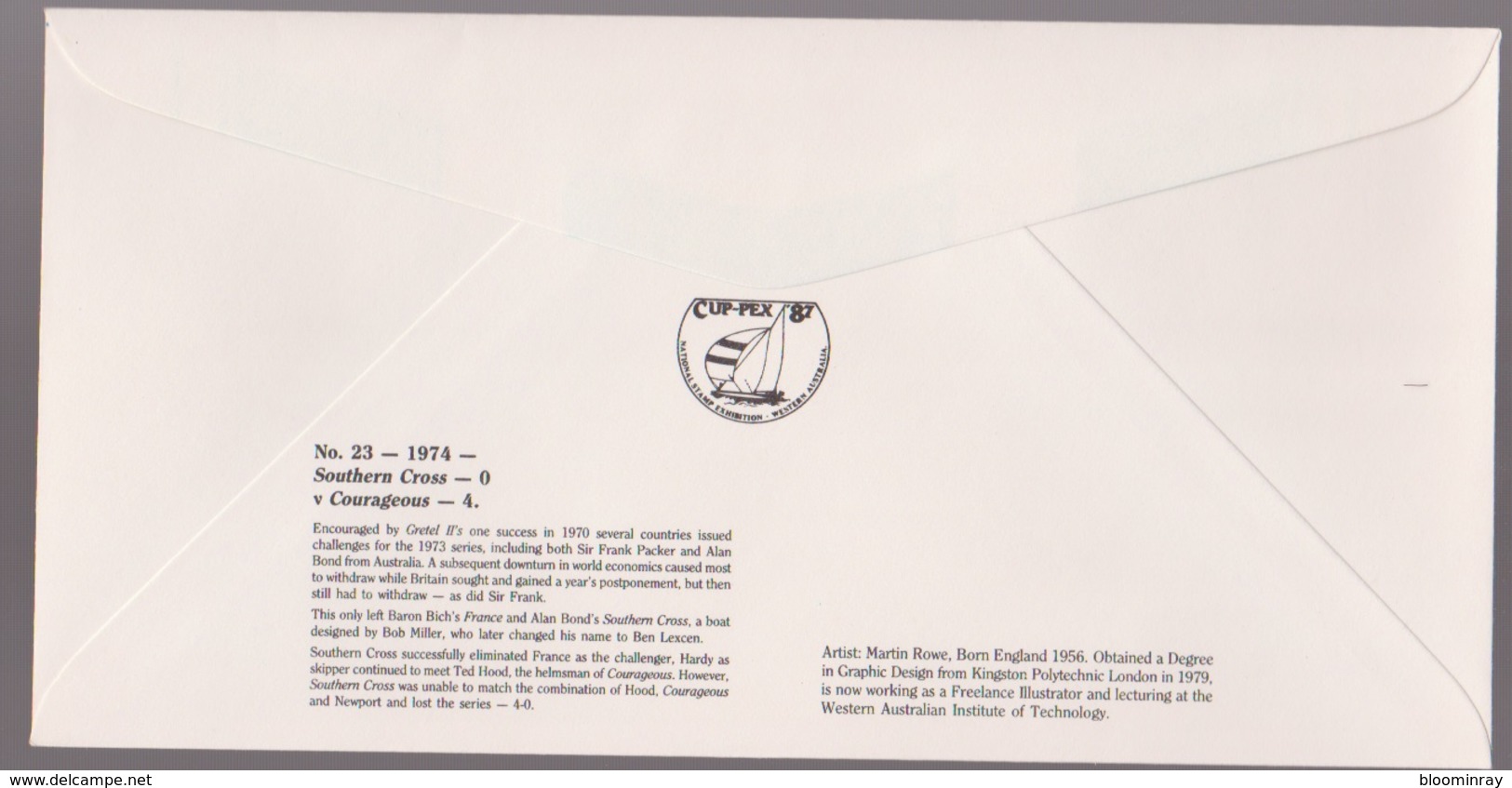 Australia Cup-pex Americas Cup # 23 Series 1974 Southern Cross V Courageous Cover - Primo Giorno D'emissione (FDC)