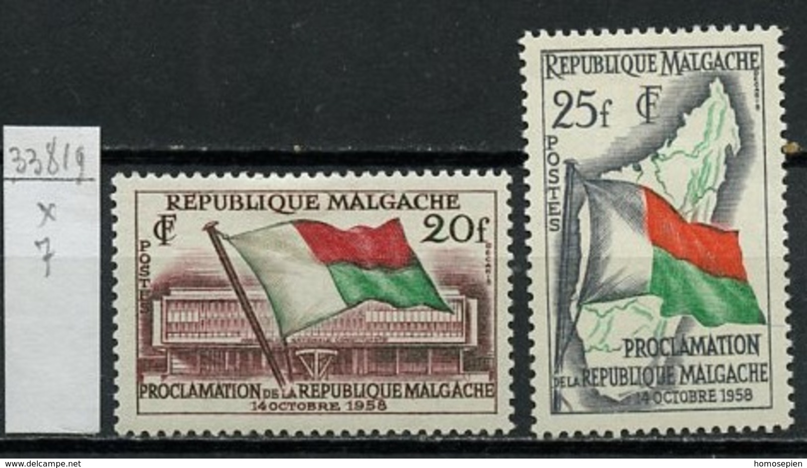 Madagascar - Madagaskar 1959 Y&T N°338 à 339 - Michel N°442 à 443 * - Série Proclamation De La République - Madagascar (1960-...)