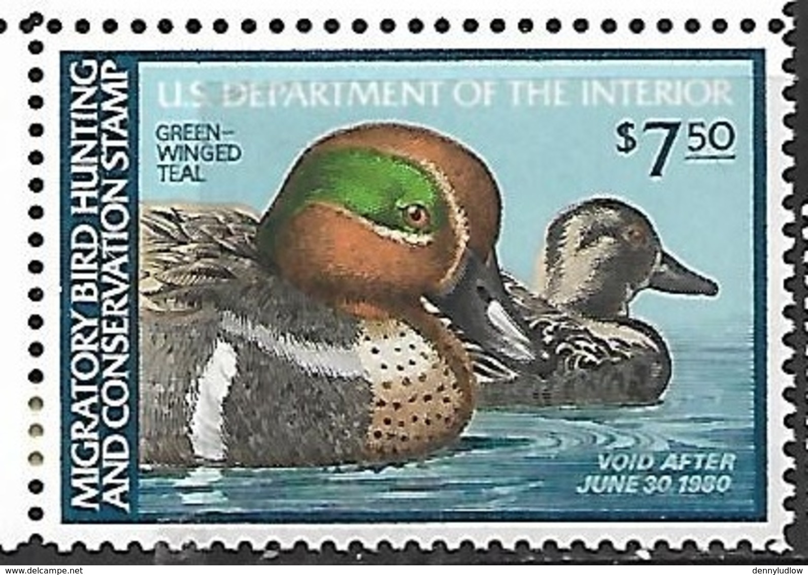 US  1979 RW46 $7.50 Green-winged Teal Ducks MNH   2016 Scott Value $16 - Ducks
