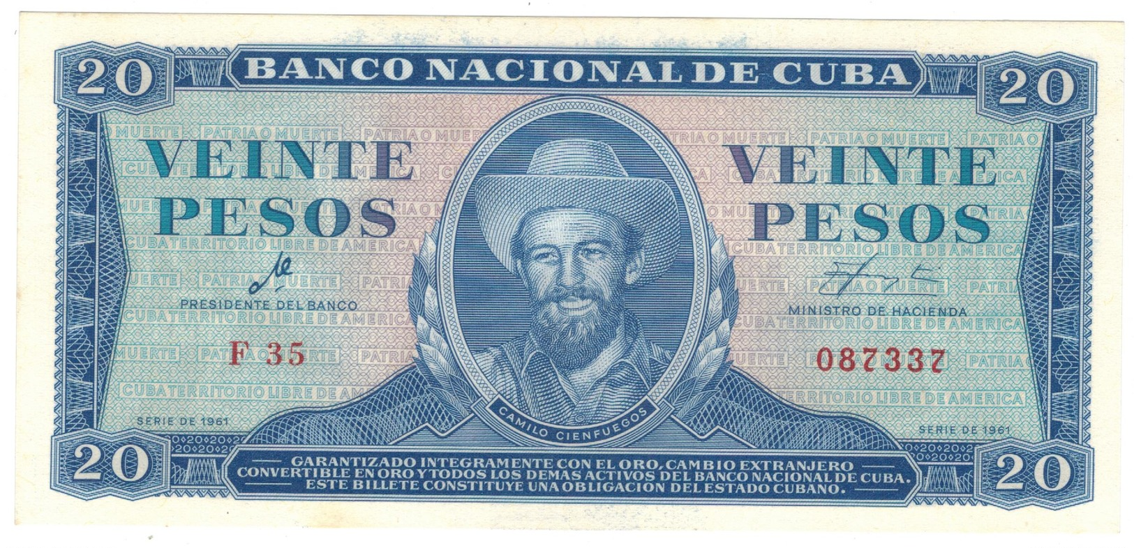 Cuba 20 Pesos 1961, AUNC/UNC. - Cuba