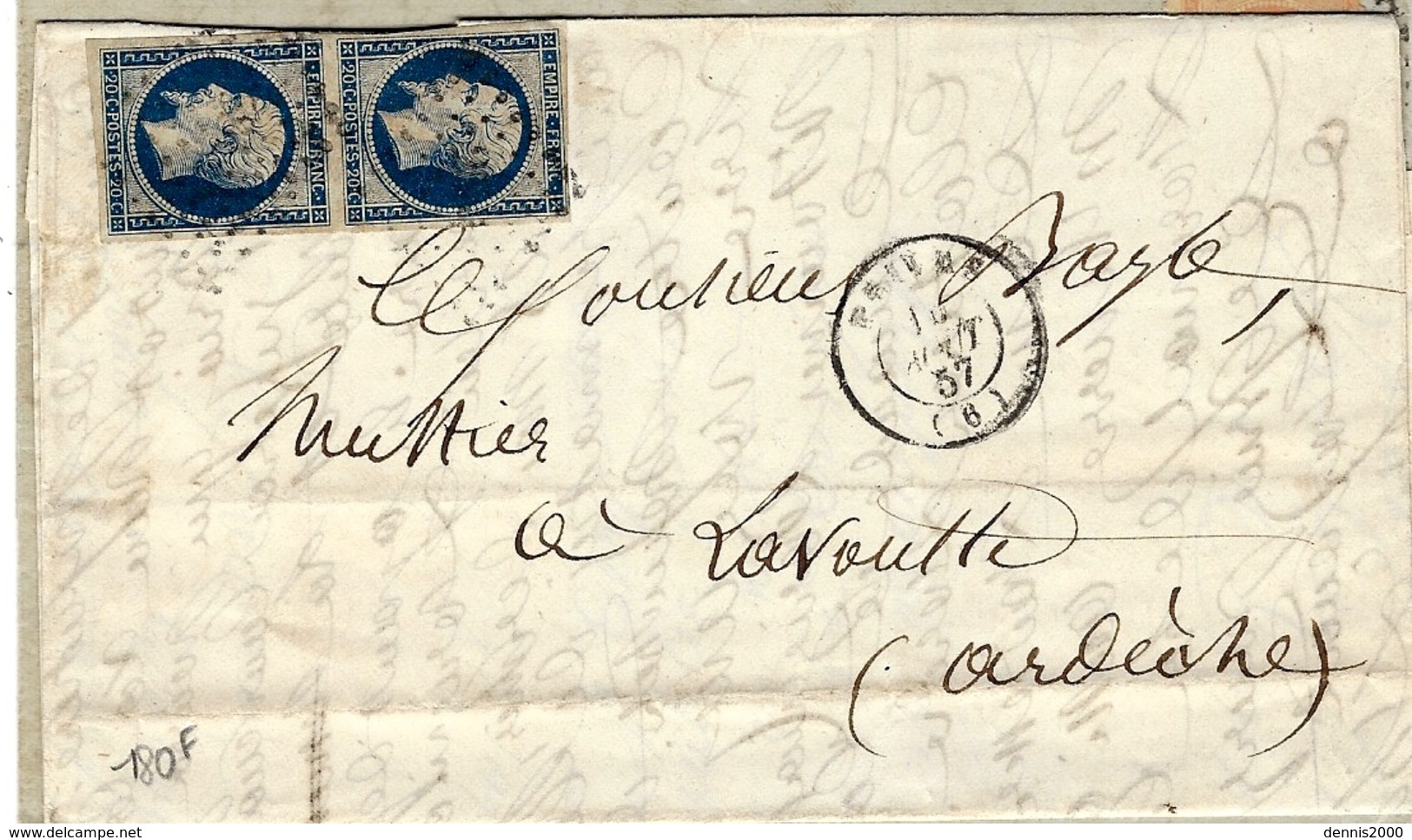 1857- Lettre De PRIVAS ( Ardèche )  Affr. Paire Verticale N°14 - 1849-1876: Periodo Clásico