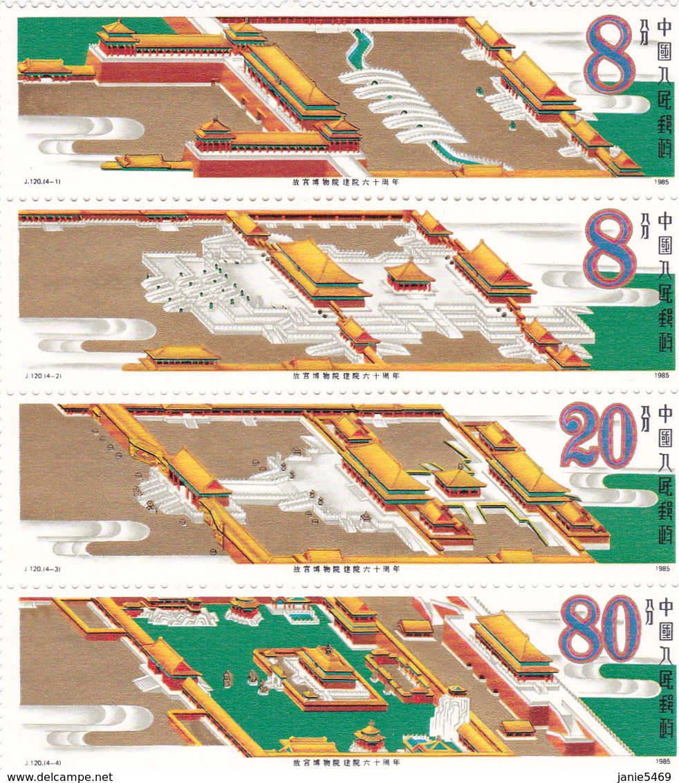 China People's Republic Scott 2012-2015 1985 Palace Museum 60th Birthday, Mint Never Hinged - Unused Stamps