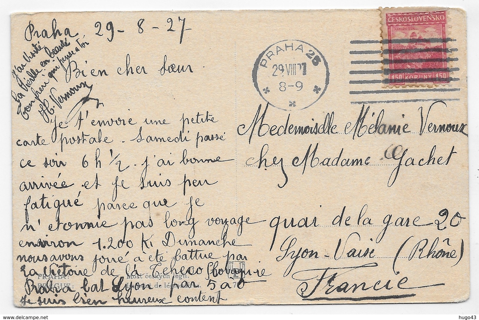 (RECTO / VERSO) PRAGUE - PRAHA EN 1927 - PONT - BEAU CACHET ET TIMBRE - CPA VOYAGEE - Czech Republic