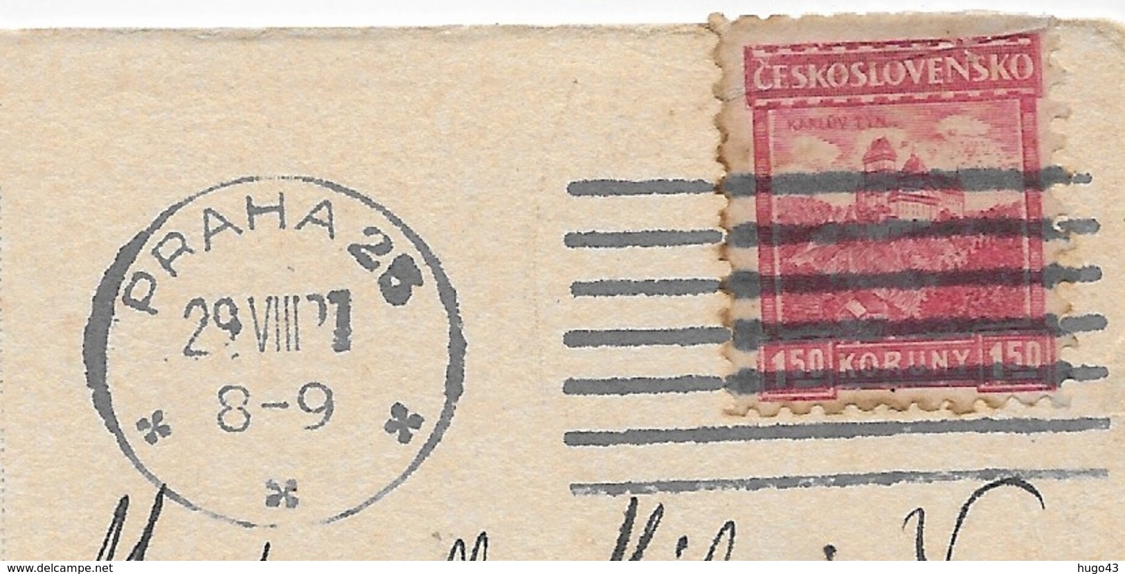 (RECTO / VERSO) PRAGUE - PRAHA EN 1927 - PONT - BEAU CACHET ET TIMBRE - CPA VOYAGEE - Czech Republic