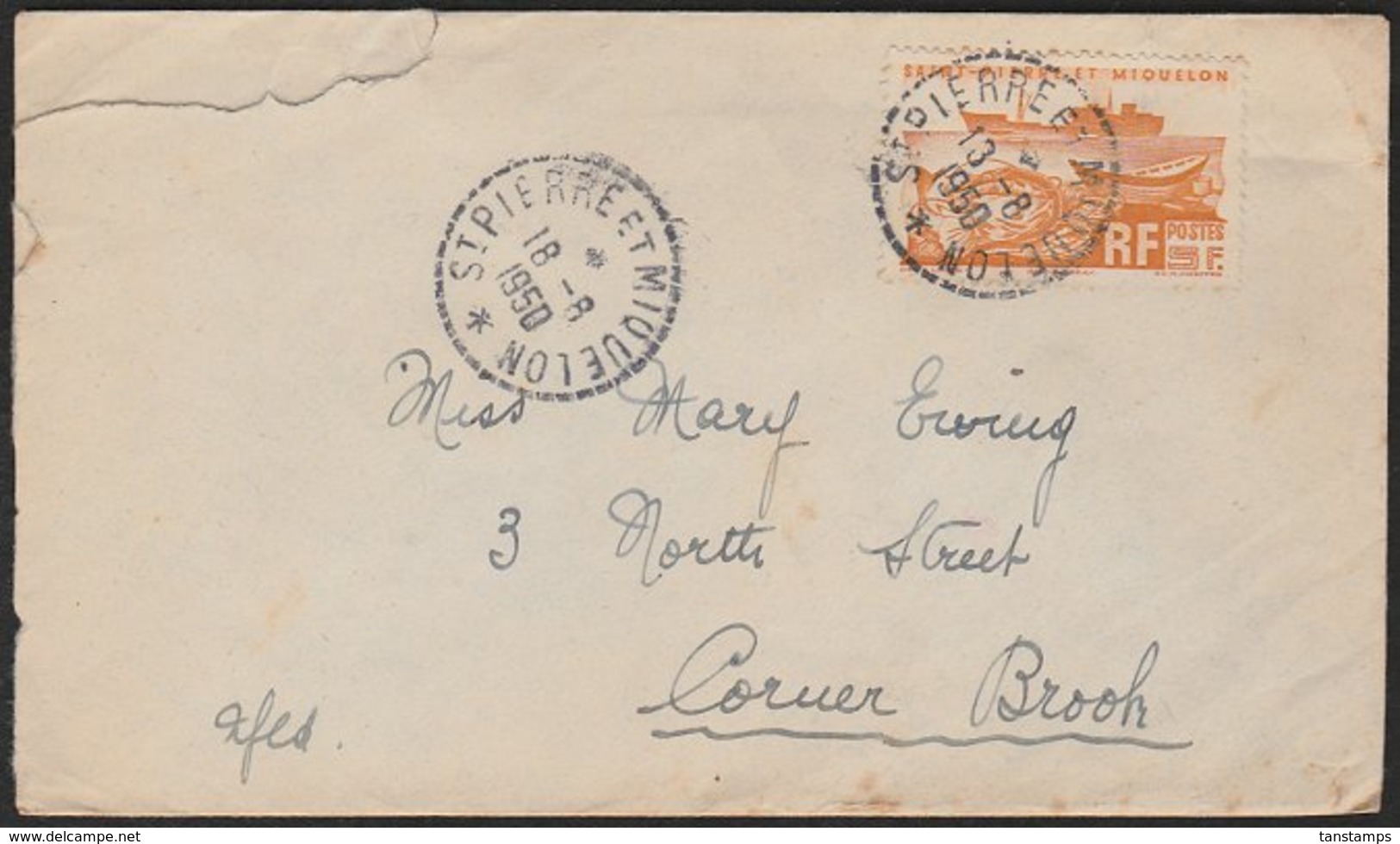 ST PIERRE & MIQUELON - NEWFOUNDLAND COVER 1950 - Briefe U. Dokumente