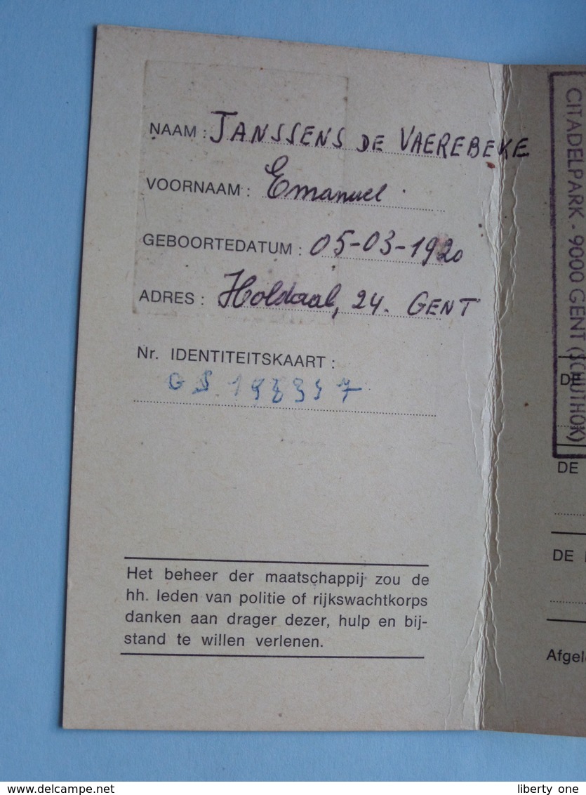 DIERENBESCHERMING Oost Vlaanderen - IDENTITEITSKAART Van INSPECTEUR T.e.m. 1987 ( Zie/voir Photo ) ! - Sonstige & Ohne Zuordnung