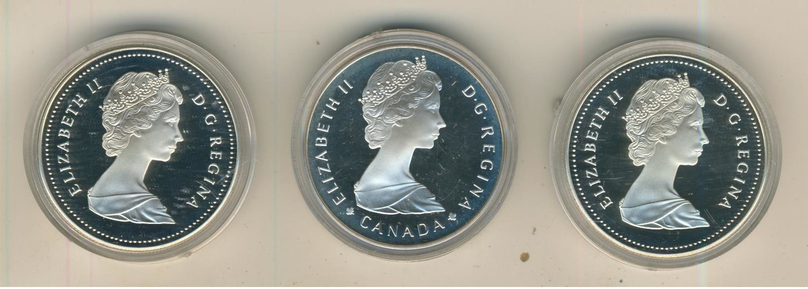 3x Canada Dollar,1986,1985,PP,in Kapsel,Silber  (M-3) - Canada