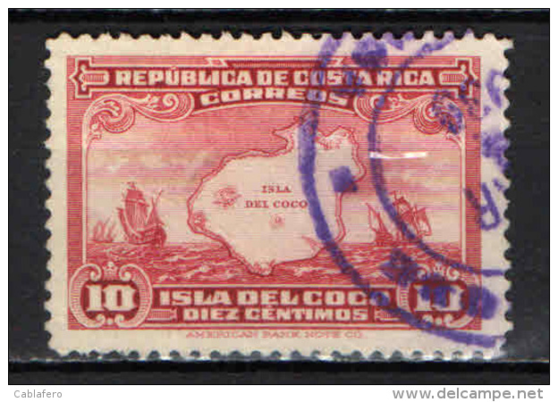 COSTARICA - 1936 - MAPPA DELLE COCO ISLAND E CARAVELLE DI CRISTOFORO COLOMBO - USATO - Costa Rica