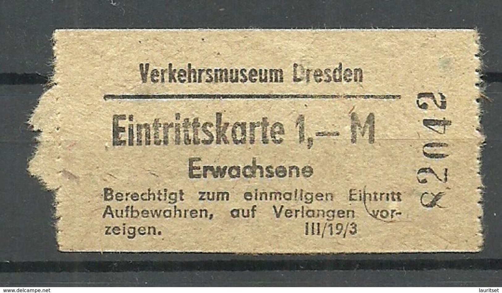 DEUTSCHLAND DDR 1988 Verkehrsmuseum Dresden Eintrittskarte Ticket - Eintrittskarten