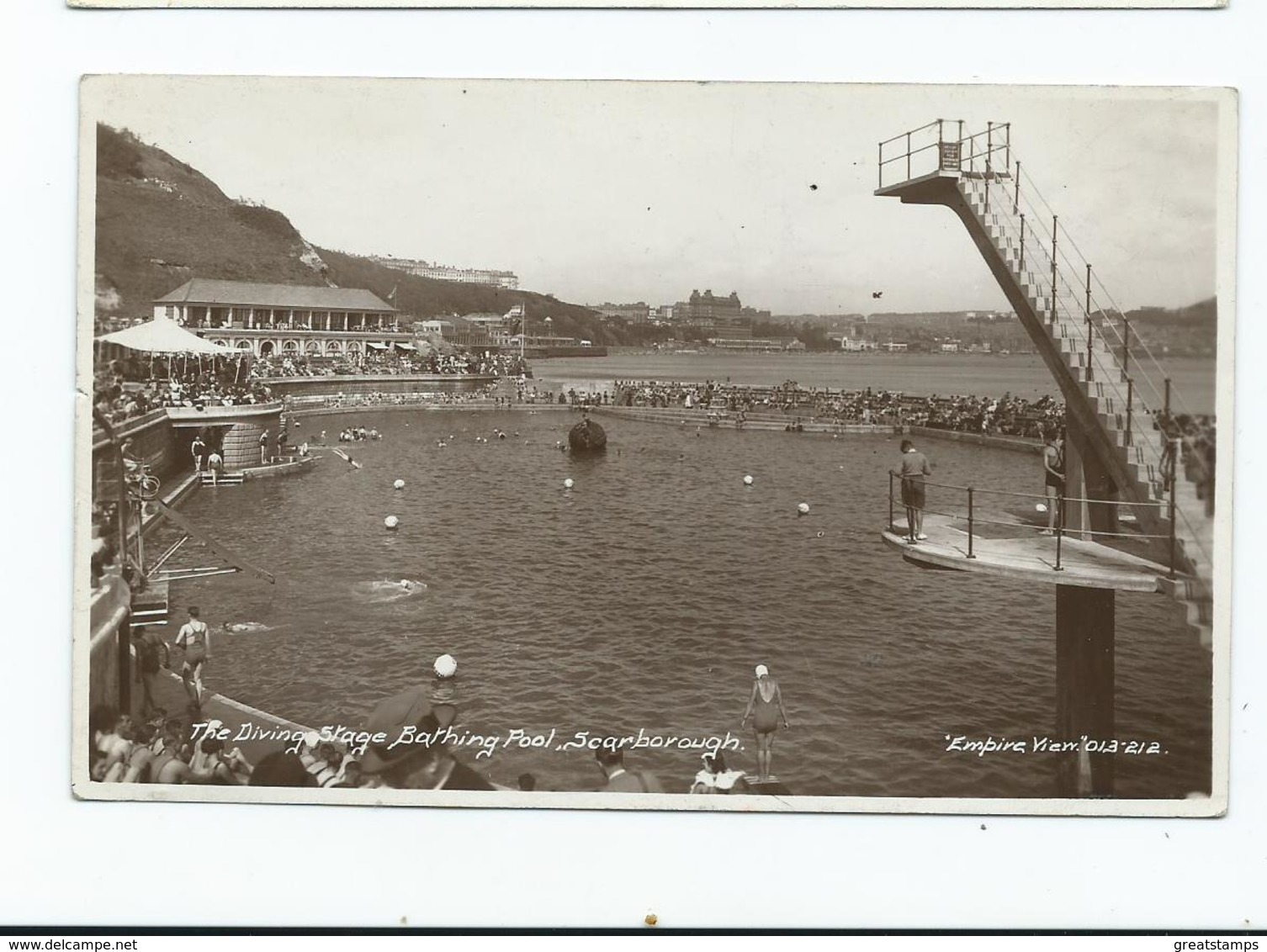 Yorkshire Rppc  Postcard  The Bathing Pool Empire View Posted 1942 Postage Due 2d - Scarborough