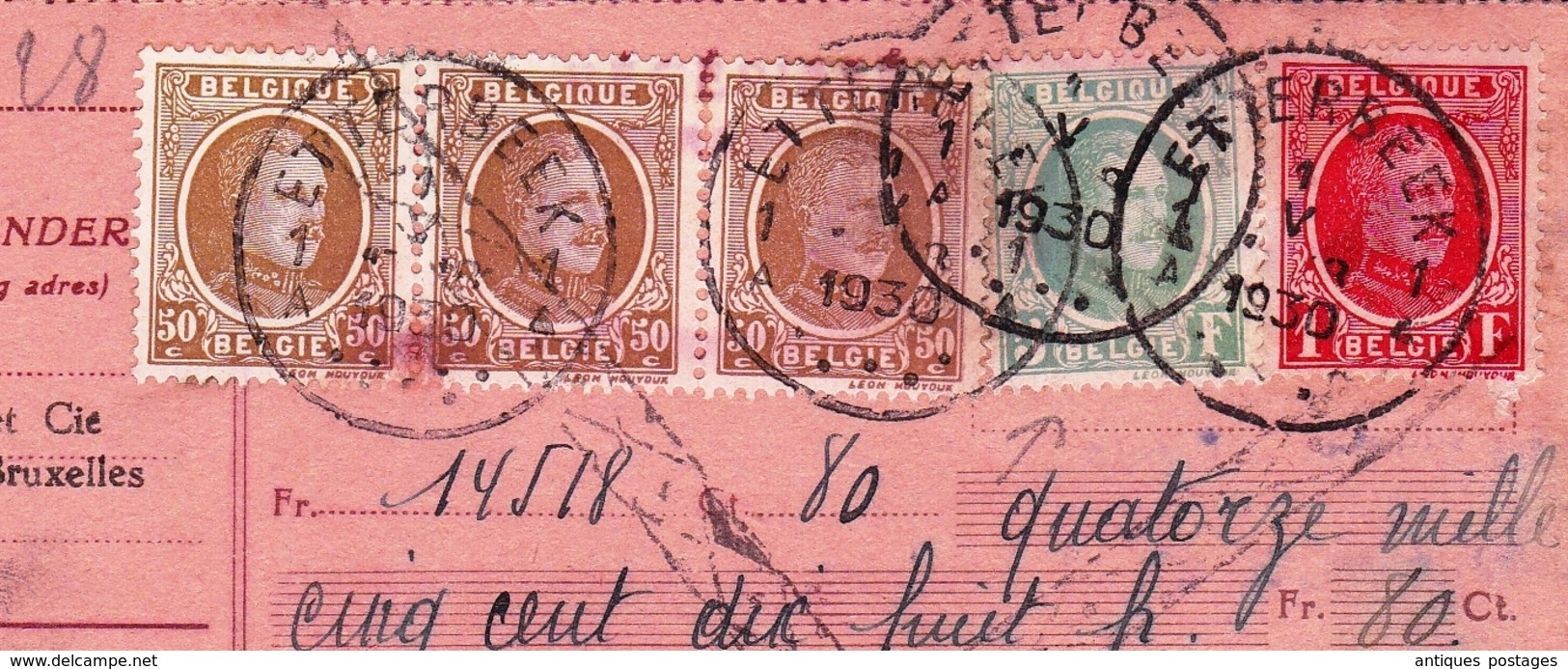 Etterbeek Belgique 1930 Timbres Fiscaux Charles Fouquet Et Cie Bruxelles Paiement Refusé Retour Impayé - Documents