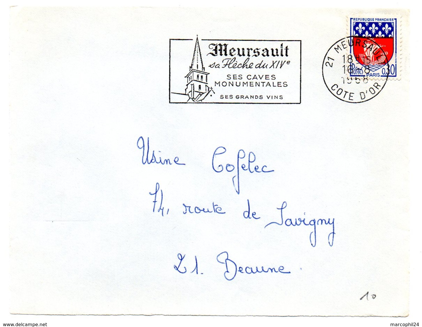 VIGNE & VIN = 21 MEURSAULT 1968 = FLAMME Codée = SECAP Illustrée  ' FLECHE / CAVES MONUMENTALES ' - Mechanical Postmarks (Advertisement)
