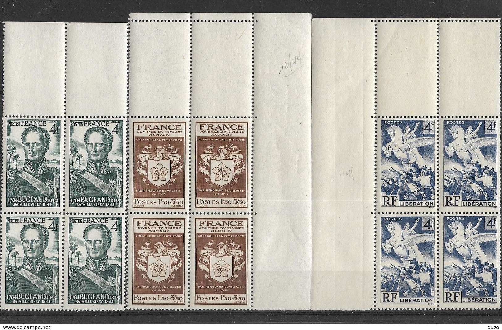 France 1944/45 - 3 Blocs De 4 -  Y&T N° 662/668/669 ** Neufs (gomme D'origine) Voir 2 (scans) - Unused Stamps