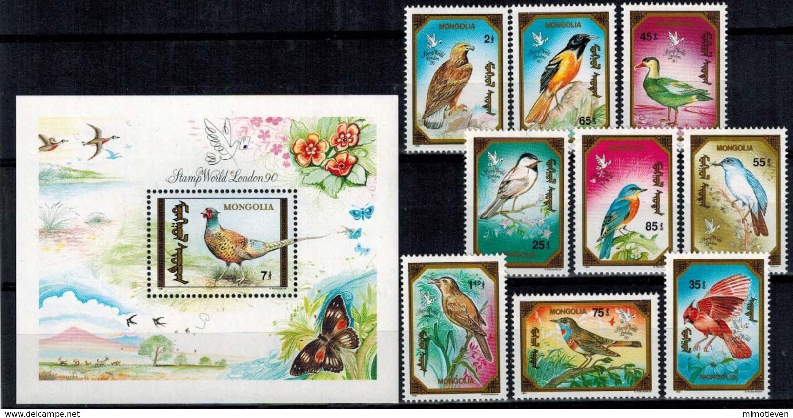 MDB-BK6-354-4 MINT ¤ MONGOLIA 1990 KOMPL. SET  ¤ OISEAUX - BIRDS OF THE WORLD - PAJAROS - VOGELS - VÖGEL - - Zangvogels
