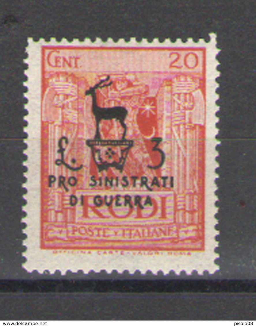 OCCUPAZIONE TEDESCA DELL'EGEO 1944 PRO SINISTRATI DI GUERRA 20 C. + 3 L. ** MNH - Egée